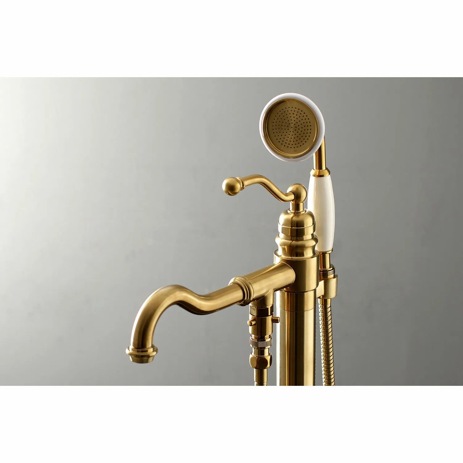 Kingston Brass English Country Freestanding Tub Faucet with Hand Shower (KS7137ABL) Brushed Brass