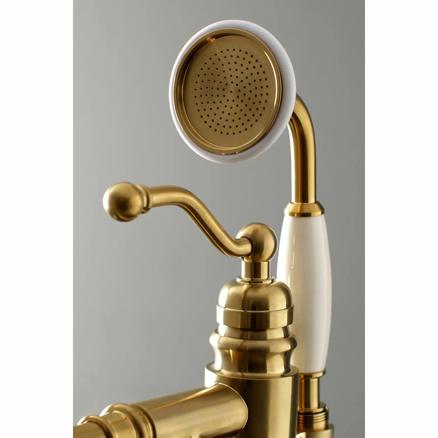 Kingston Brass English Country Freestanding Tub Faucet with Hand Shower (KS7137ABL) Brushed Brass