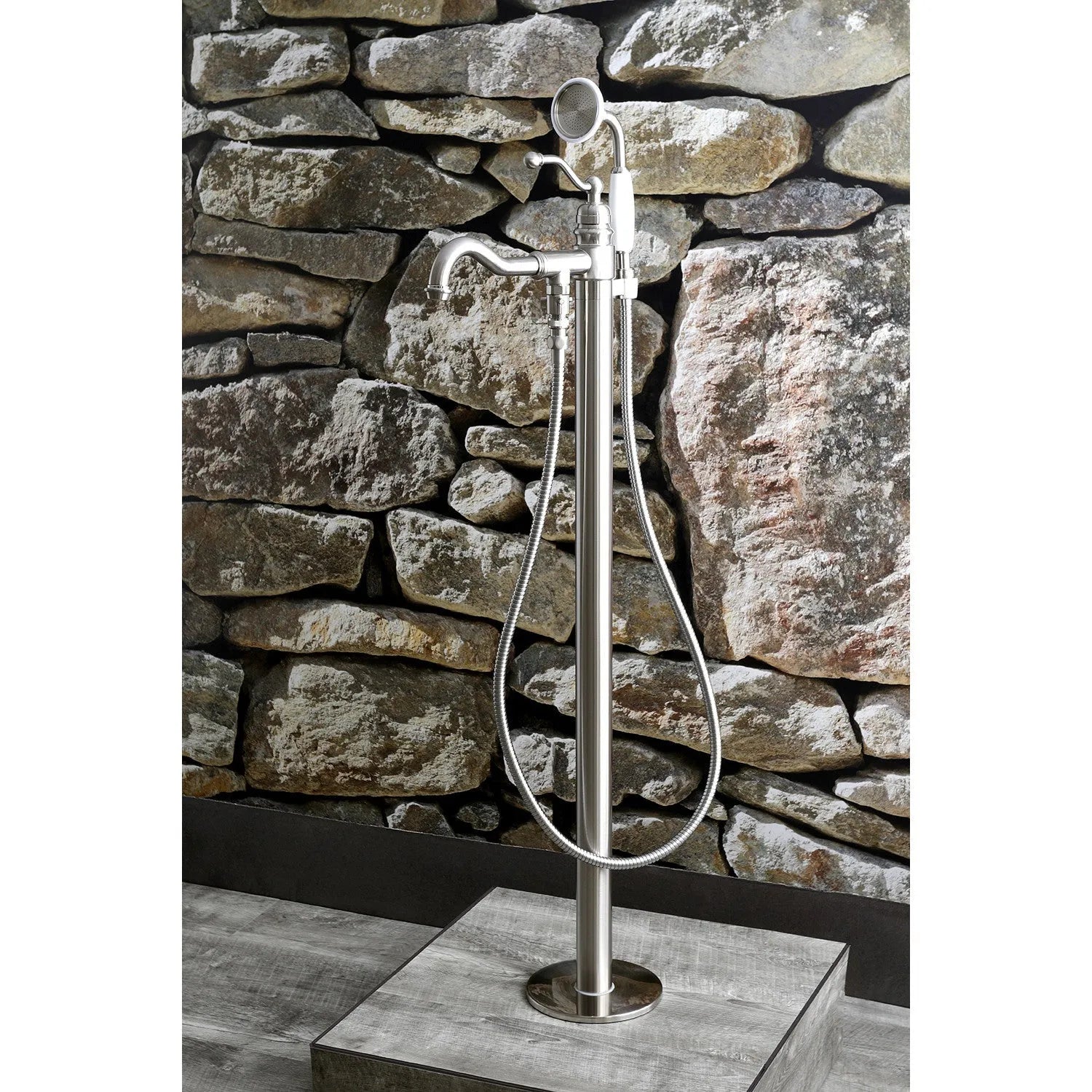 Kingston Brass English Country Freestanding Tub Faucet with Hand Shower (KS7138ABL) Brushed Nickel