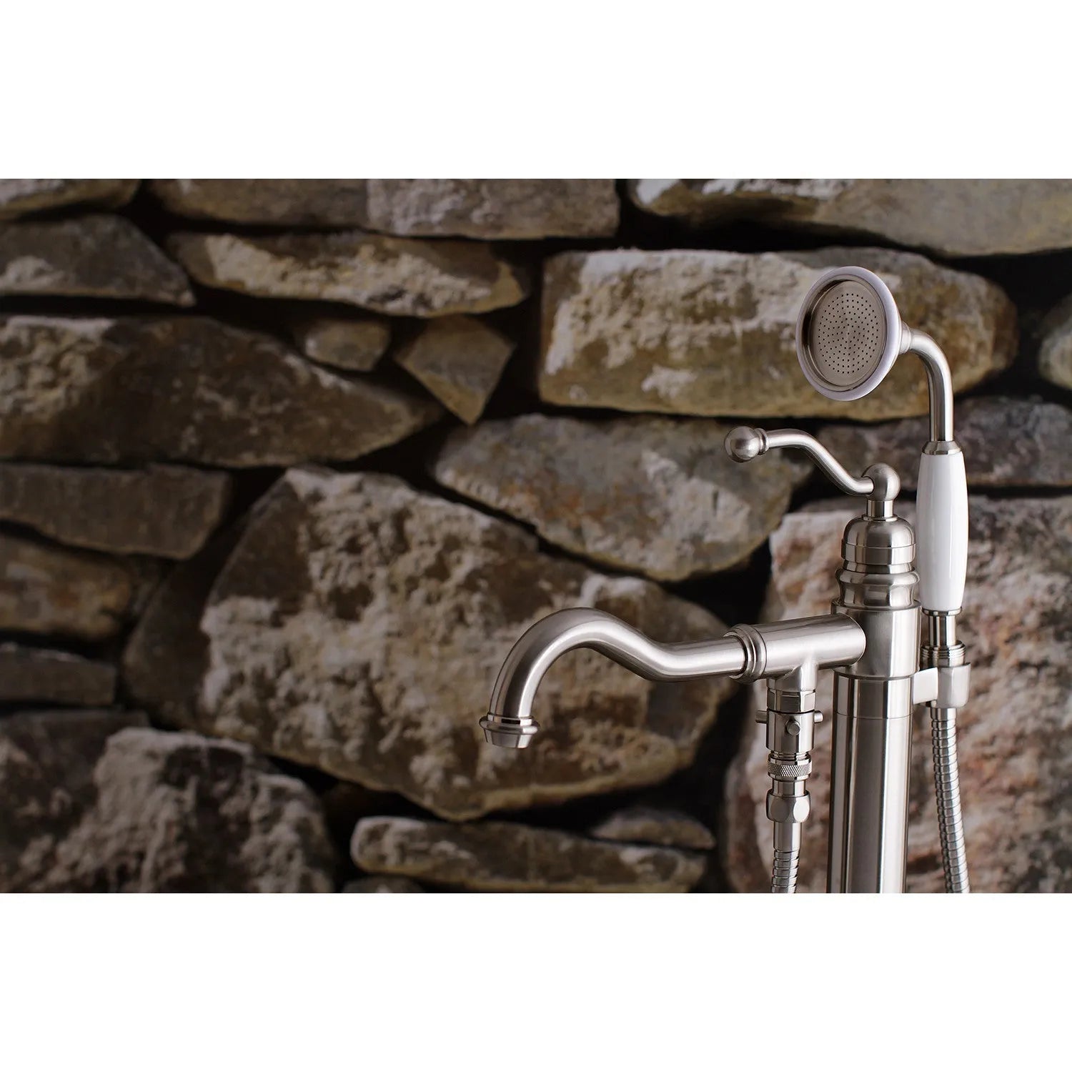 Kingston Brass English Country Freestanding Tub Faucet with Hand Shower (KS7138ABL) Brushed Nickel