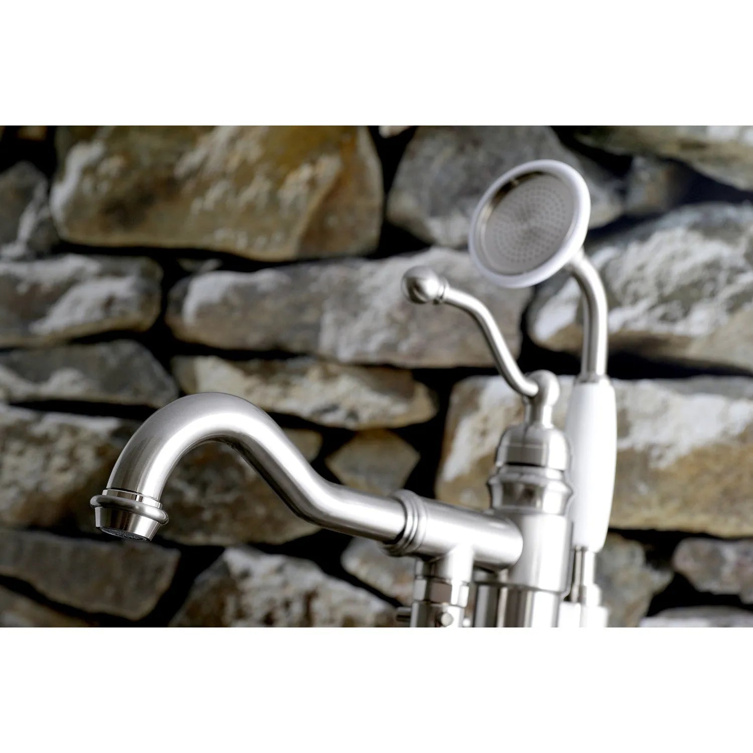 Kingston Brass English Country Freestanding Tub Faucet with Hand Shower (KS7138ABL) Brushed Nickel