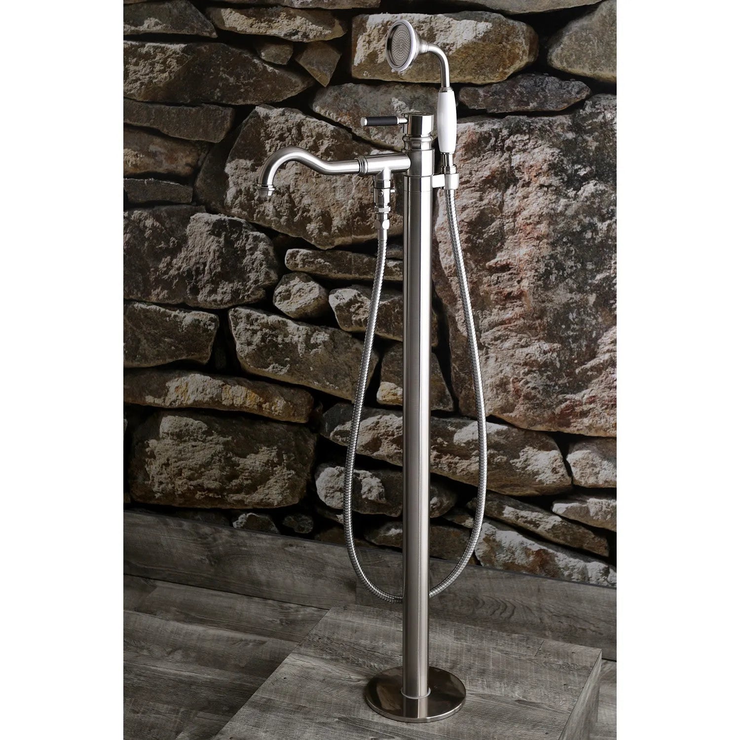 Kingston Brass Kaiser Freestanding Tub Faucet with Hand Shower in Brushed Nickel
