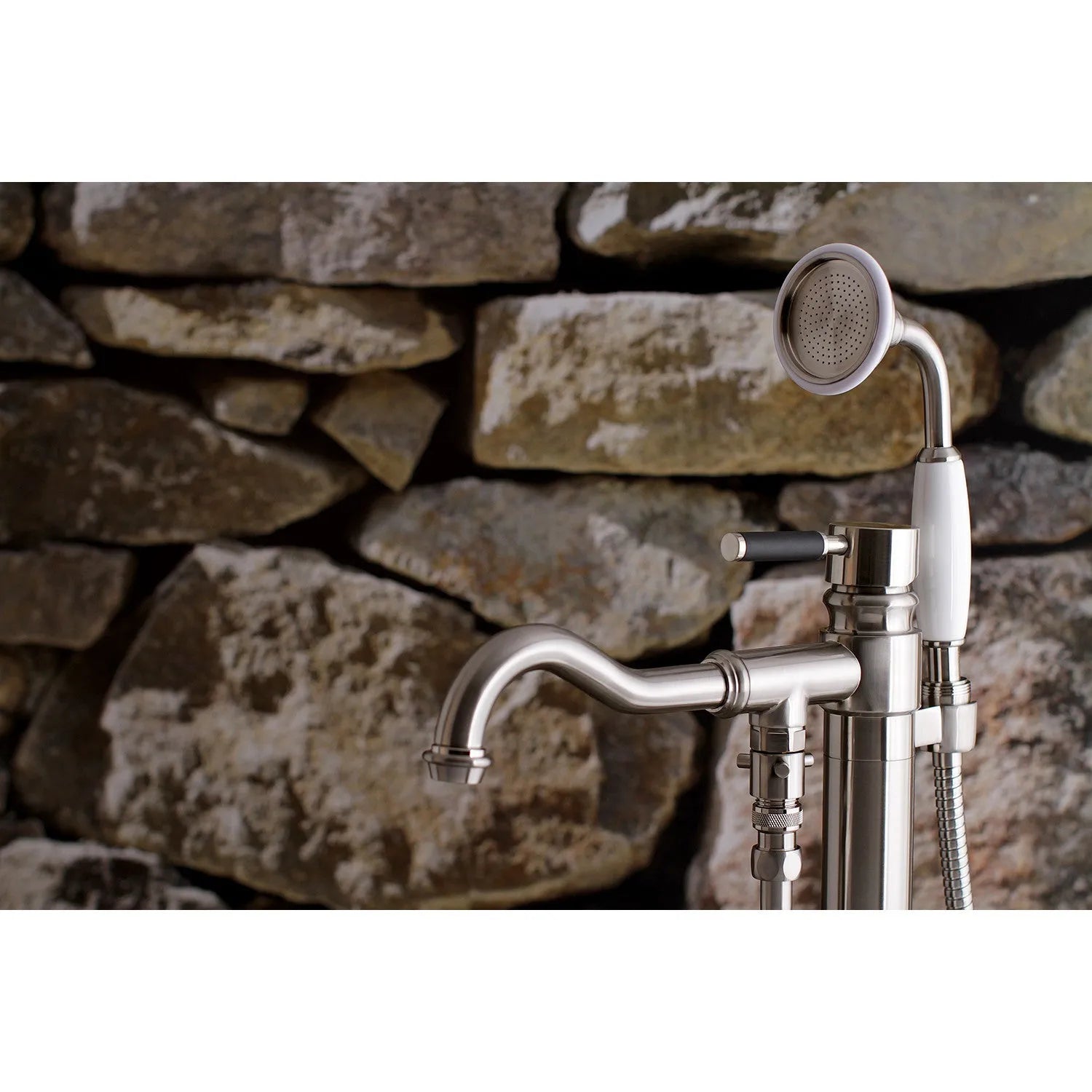 Kingston Brass Kaiser Freestanding Tub Faucet with Hand Shower in Brushed Nickel