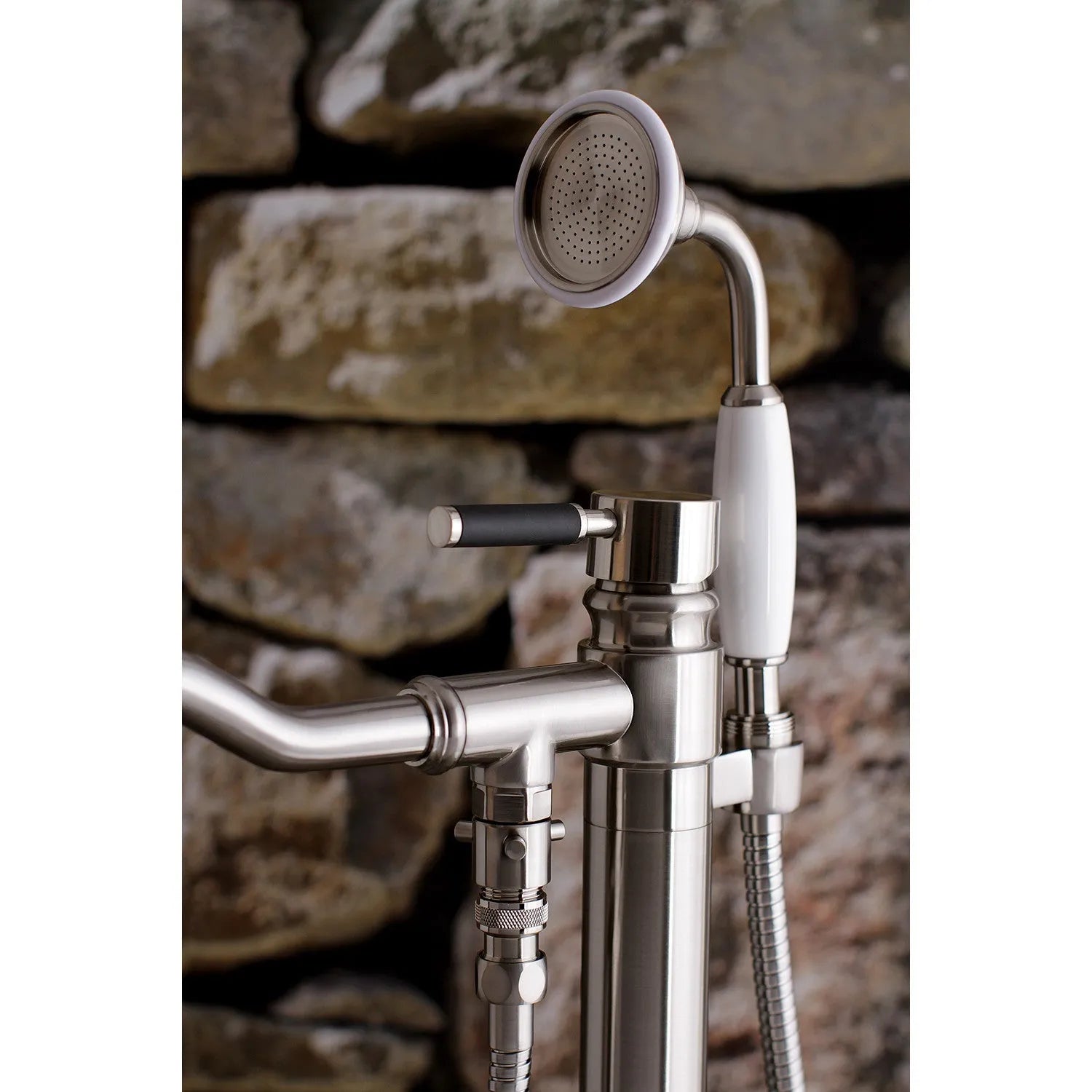 Kingston Brass Kaiser Freestanding Tub Faucet with Hand Shower in Brushed Nickel