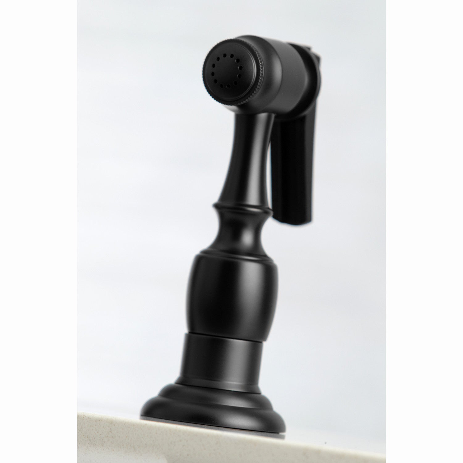 Kingston Brass English Country 8" Bridge Kitchen Faucet with Sprayer (KS7270PXBS) Matte Black