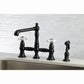 Kingston Brass English Country 8" Bridge Kitchen Faucet with Sprayer (KS7270PXBS) Matte Black