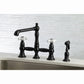 Kingston Brass English Country 8" Bridge Kitchen Faucet with Sprayer (KS7270PXBS) Matte Black