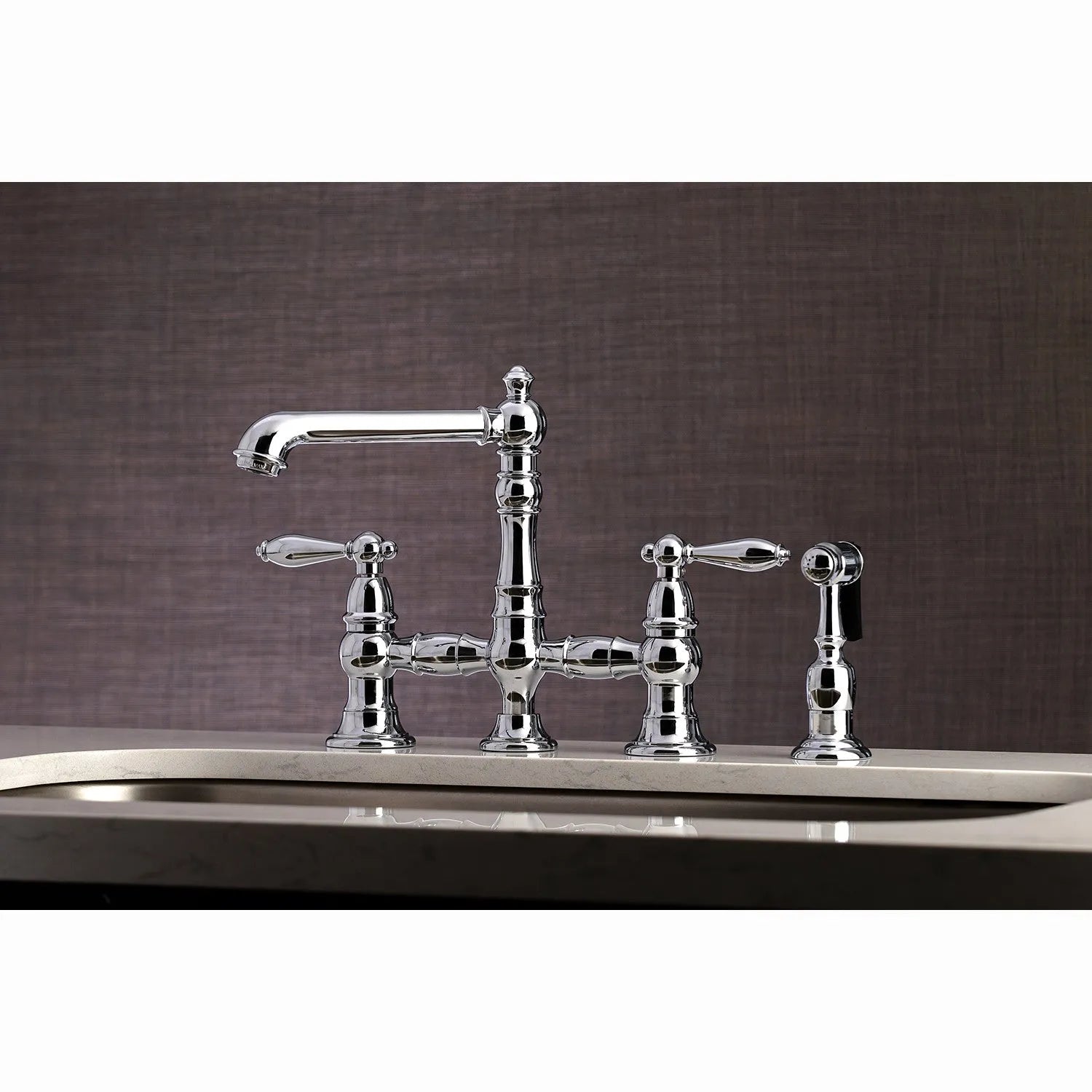 Kingston Brass English Country Kitchen Faucet with Side Sprayer (KS7271ALBS) Polished Chrome