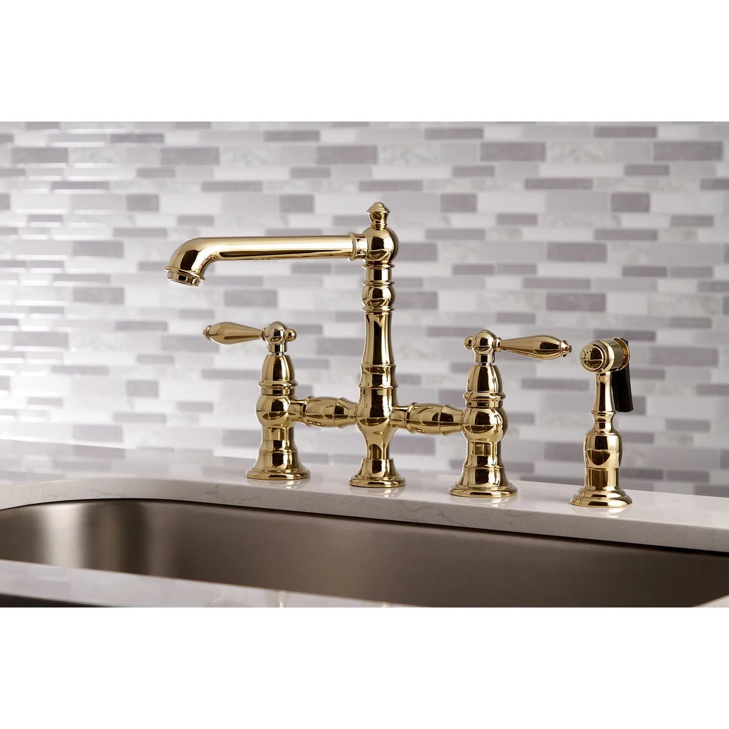 Kingston Brass English Country Kitchen Faucet with Side Sprayer (KS7272ALBS) Polished Brass