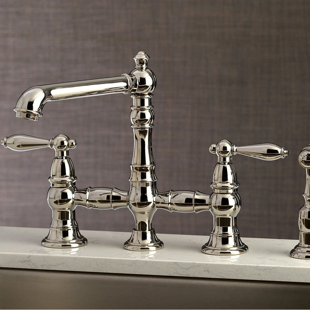 Kingston Brass Deck Mount Bridge Kitchen Faucet with Side Sprayer