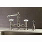 Kingston Brass English Country 8" Bridge Kitchen Faucet with Sprayer (KS7276PXBS) Polished Nickel