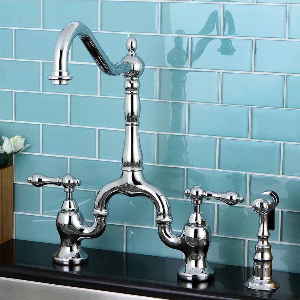 Kingston Brass English Country Kitchen Bridge Faucet with Brass Sprayer (KS775-ALBS) 