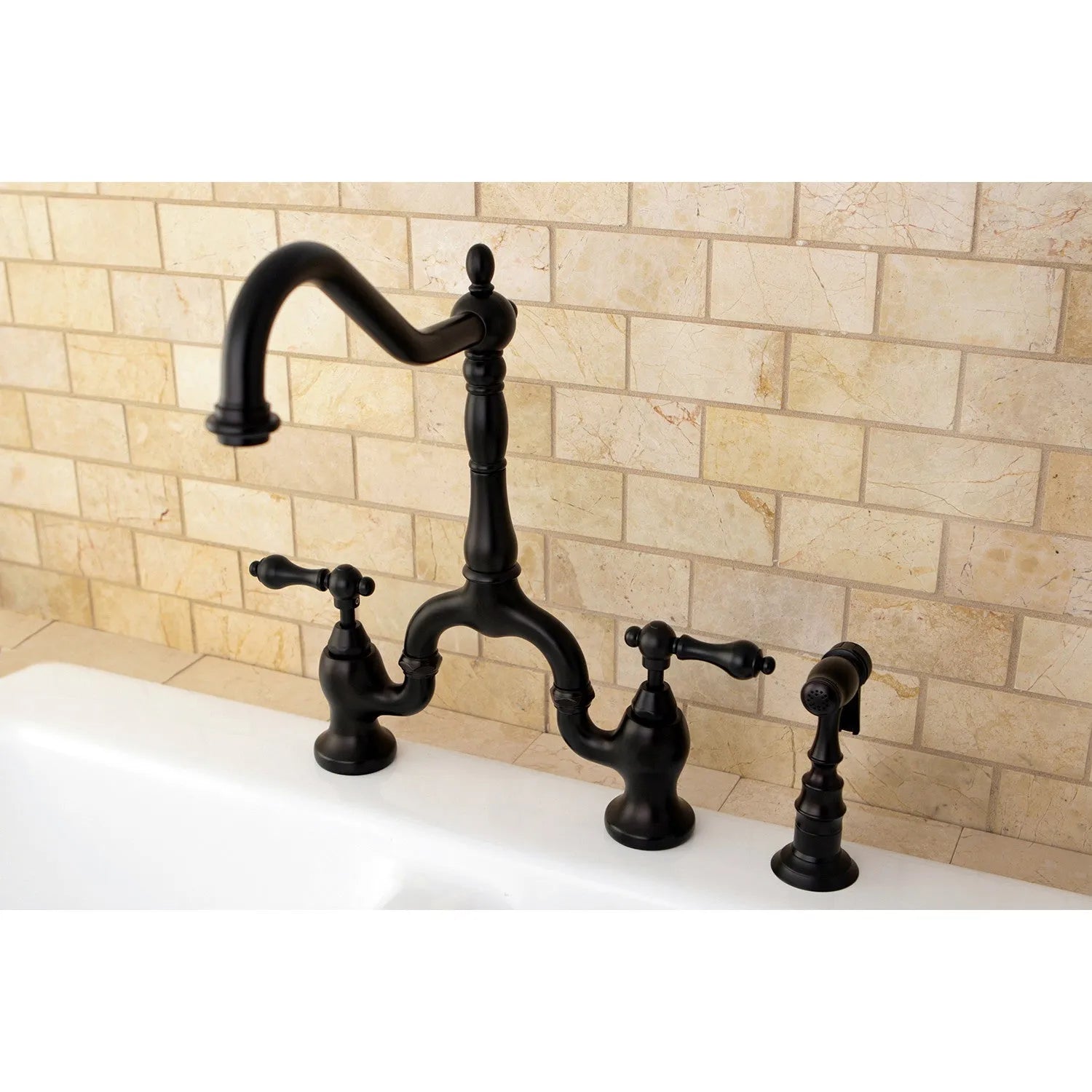 Kingston Brass English Country Kitchen Bridge Faucet with Brass Sprayer (KS7755ALBS) Oil Rubbed Bronze