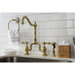 Kingston Brass English Country Kitchen Bridge Faucet with Brass Sprayer (KS7757ALBS) Brushed Brass