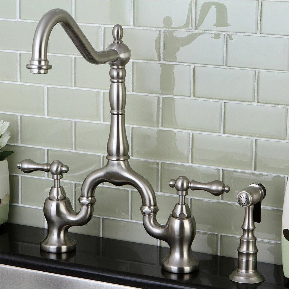 Kingston Brass English Country Kitchen Bridge Faucet with Brass Sprayer (KS775-ALBS) 