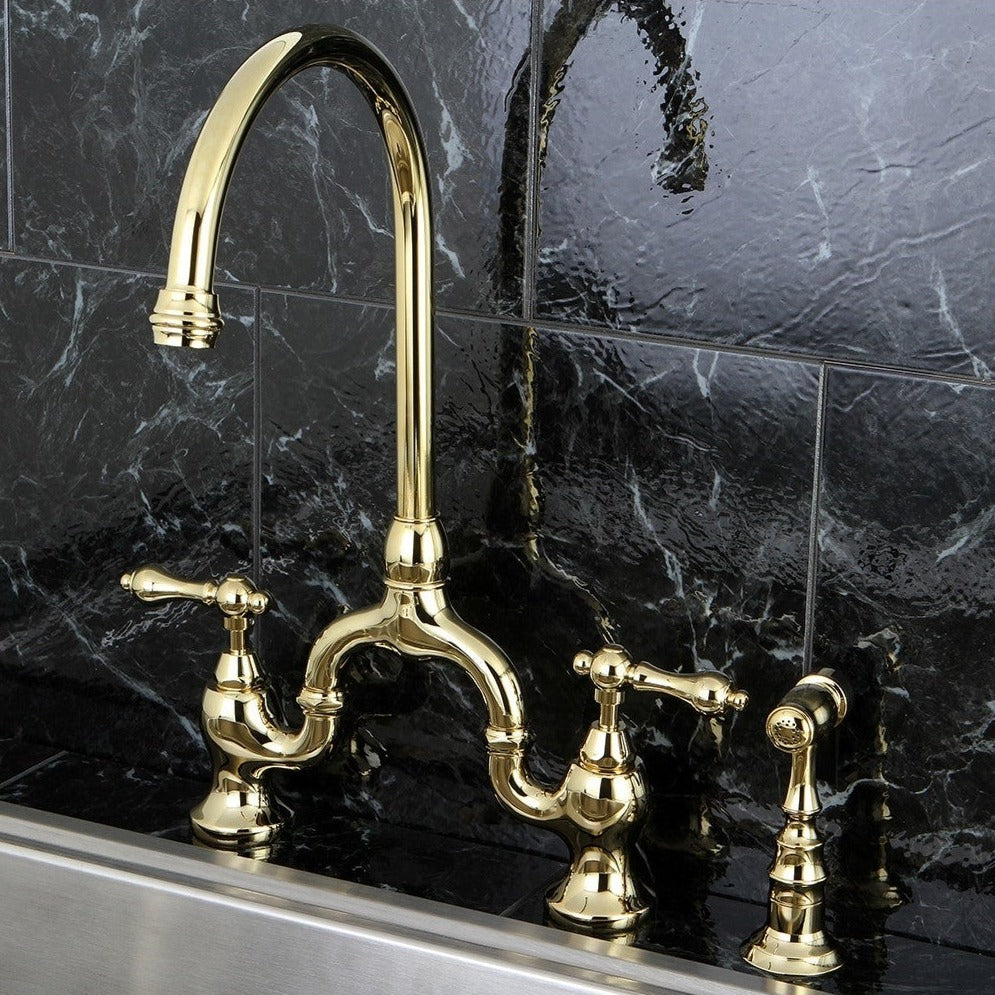 Kingston Brass English Country Kitchen Bridge Faucet with Brass Sprayer (KS779) 