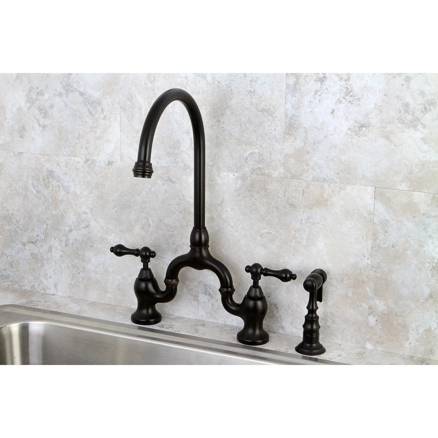 Kingston Brass English Country Kitchen Bridge Faucet with Brass Sprayer (KS7795ALBS) Oil Rubbed Bronze