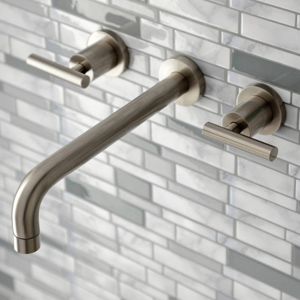 Kingston Brass Manhattan Two-Handle Wall Mount Tub Faucet Brushed Nickel