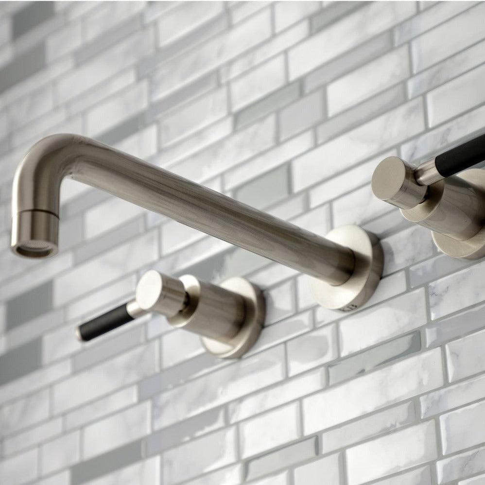 Kingston Brass Kaiser Two-Handle Wall Mount Tub Faucet Brushed Nickel