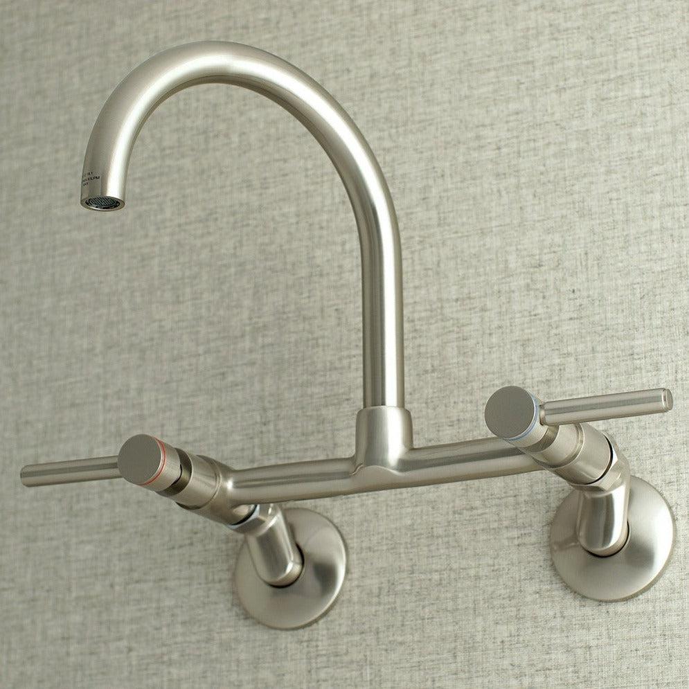 Kingston Brass Concord 8 in. Adjustable Center Wall Mount Kitchen Faucet (KS814) Brushed Nickel