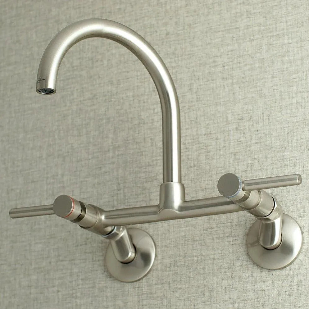 Kingston Brass Concord 8 in. Adjustable Center Wall Mount Kitchen Faucet (KS814) Brushed Nickel
