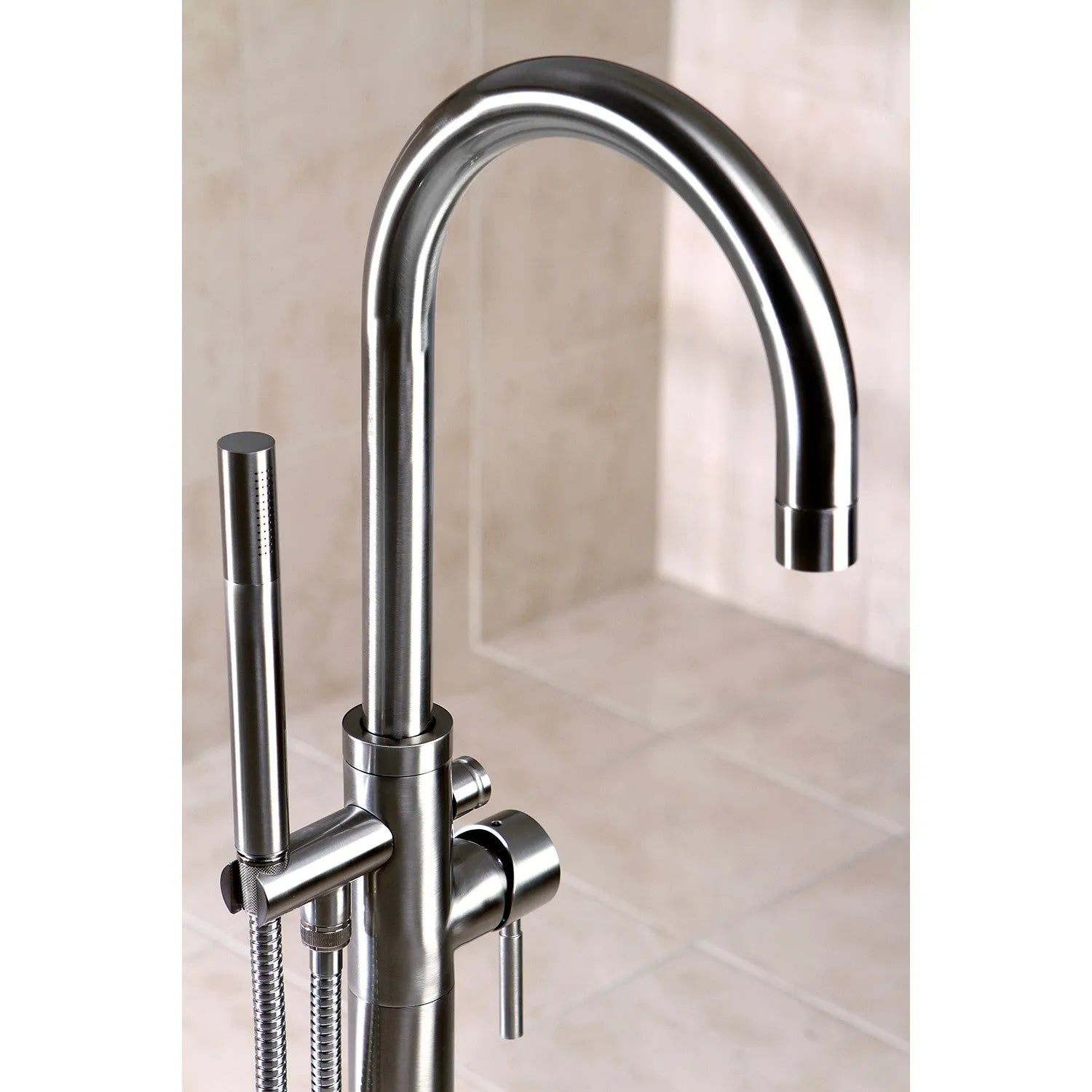 Kingston Brass Concord Freestanding Tub Faucet with Hand Shower (KS8158DL) Brushed Nickel