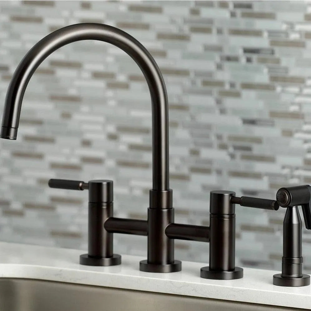 Kingston Brass Concord Two-Handle Bridge Kitchen Faucet with Brass Side Sprayer in Oil Rubbed Bronze (KS8275DKLBS)