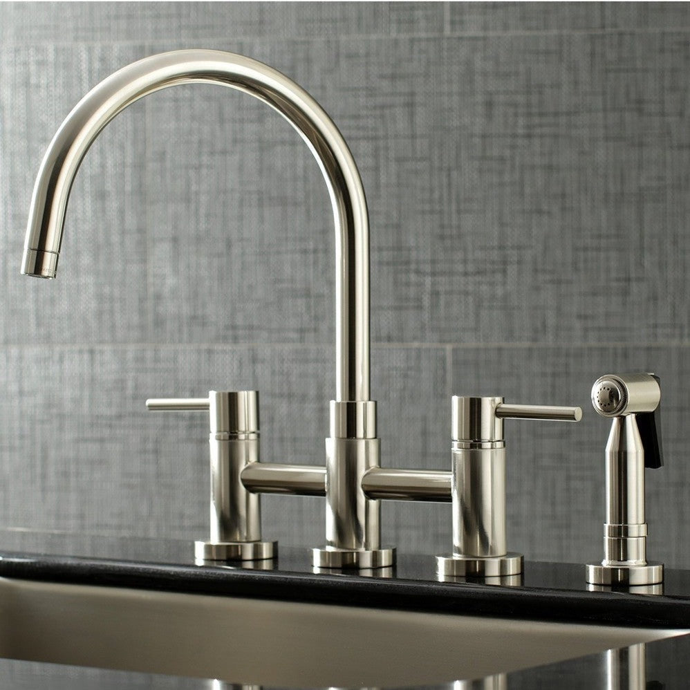 Kingston Brass Concord Two-Handle Bridge Kitchen Faucet with Brass Side Sprayer (KS827) 