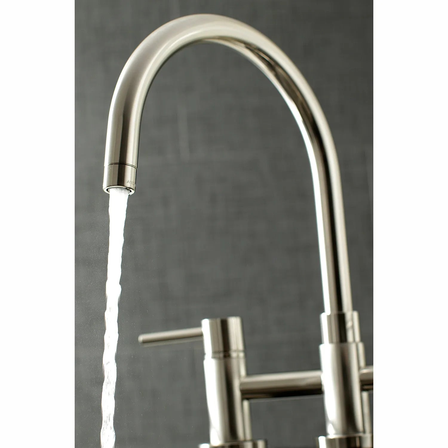 Kingston Brass Concord Two-Handle Bridge Kitchen Faucet with Brass Side Sprayer (KS8278DLBS) Brushed Nickel