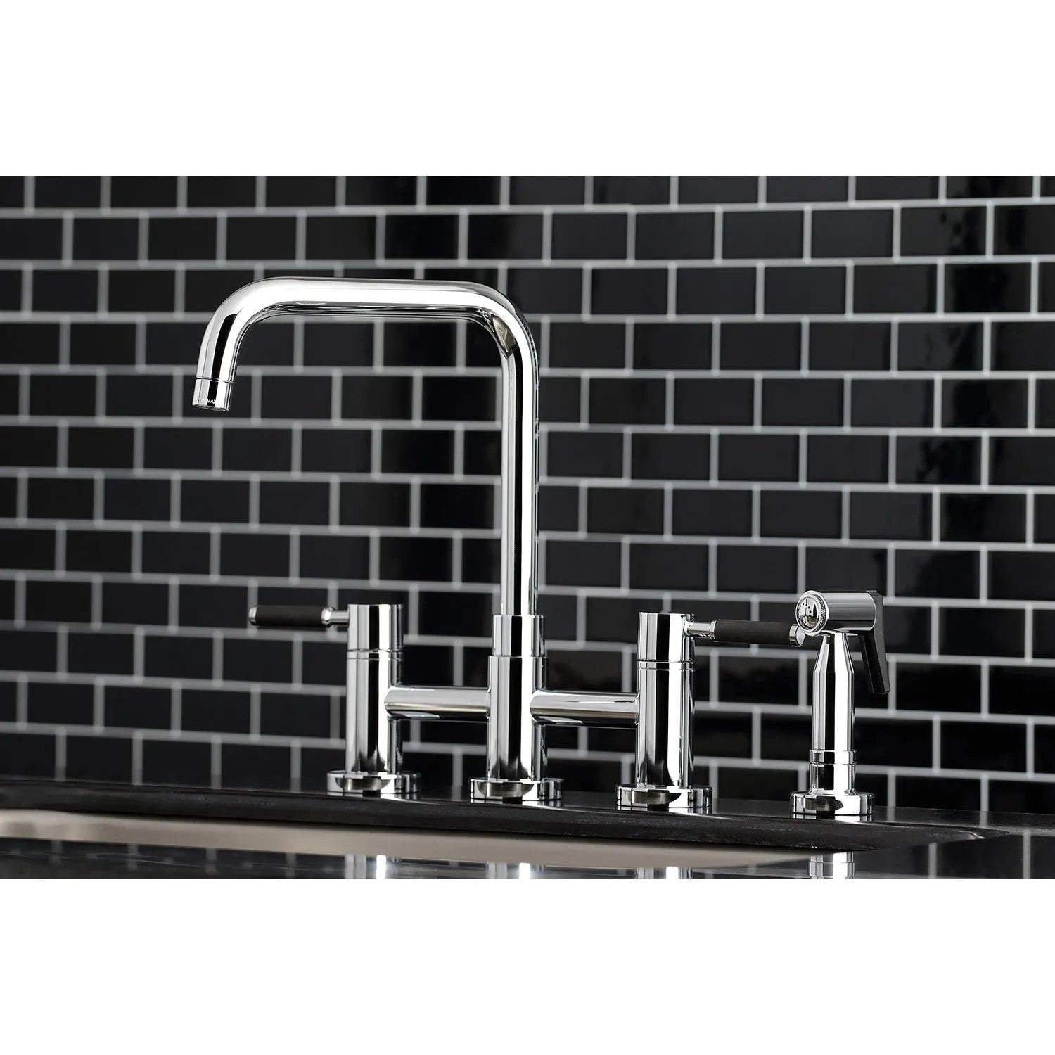 Kingston Brass Concord Two-Handle Bridge Kitchen Faucet with Brass Side Sprayer (KS8281DKLBS) Polished Chrome