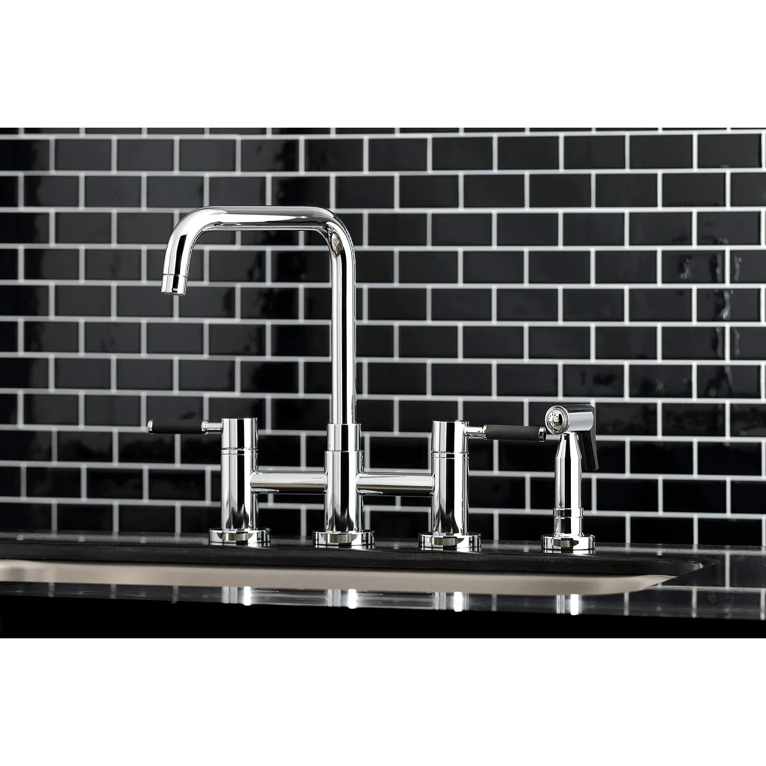 Kingston Brass Concord Two-Handle Bridge Kitchen Faucet with Brass Side Sprayer (KS8281DKLBS) Polished Chrome