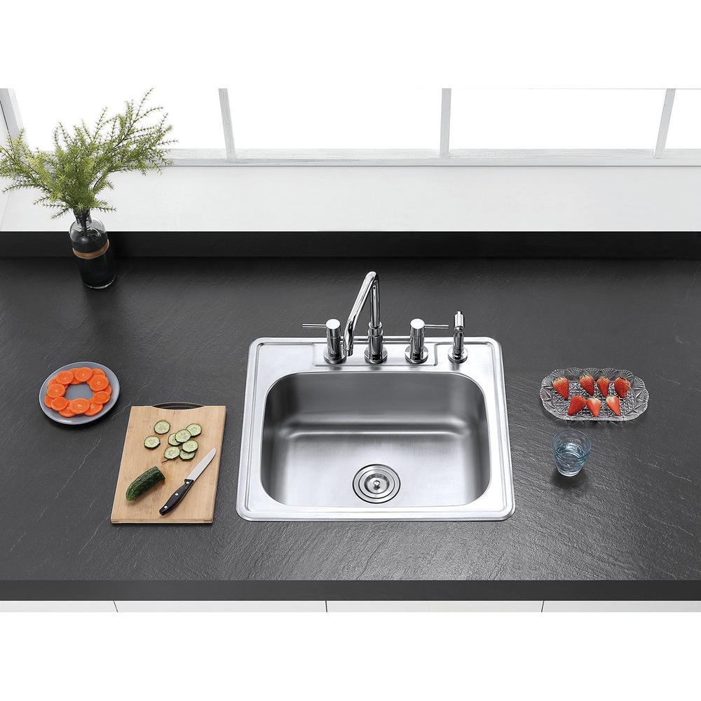Kingston Brass Concord Two-Handle Bridge Kitchen Faucet with Brass Sprayer (KS8281DLBS) Polished Chrome on a dark countertop