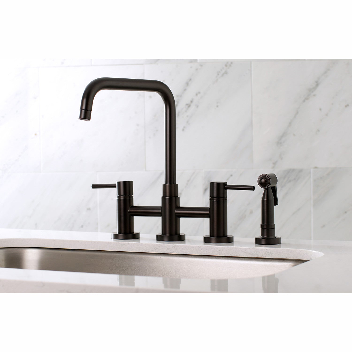 Kingston Brass Concord Two-Handle Bridge Kitchen Faucet with Brass Sprayer (KS8285DLBS) Oil Rubbed Bronze