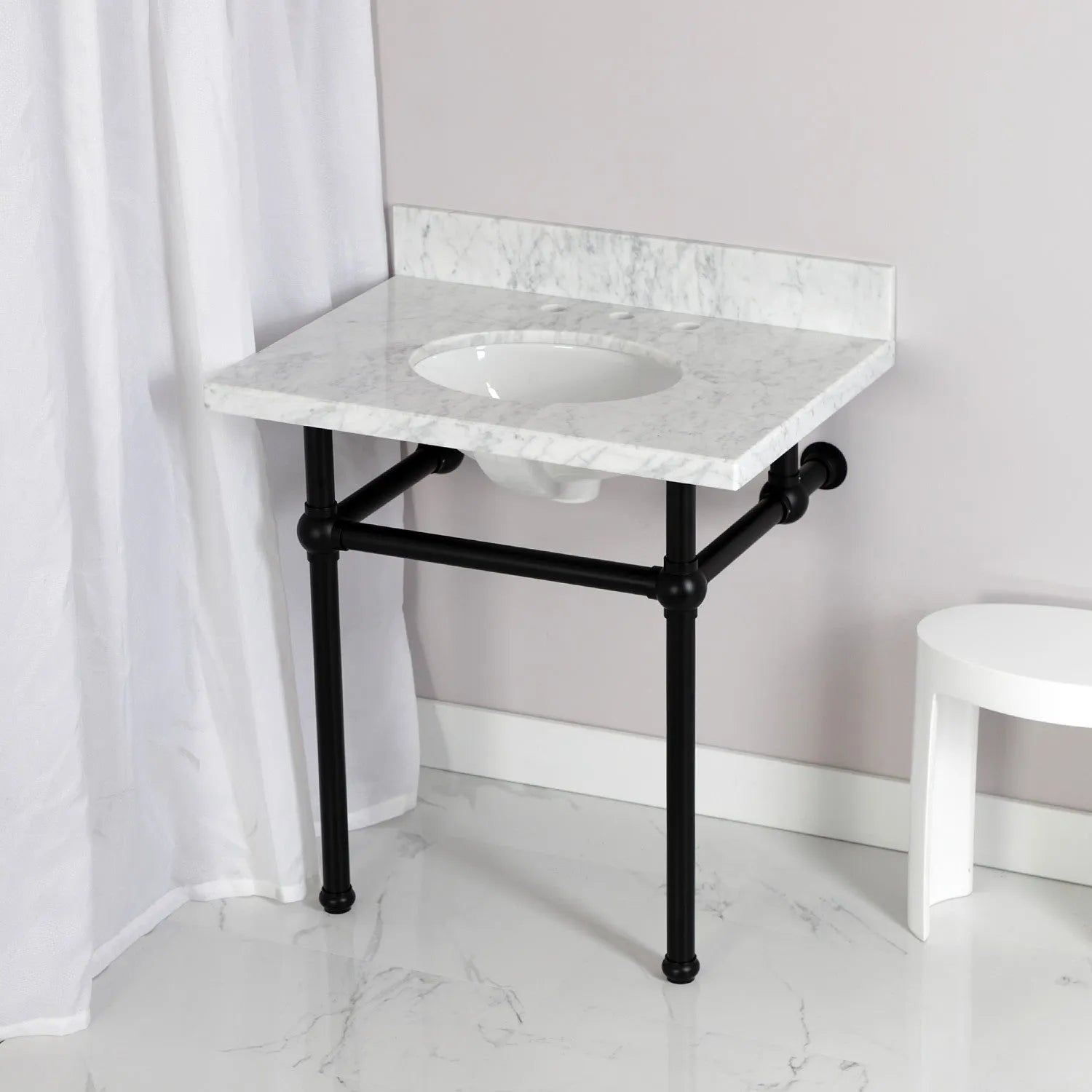 Kingston Brass Templeton 30" x 22" Carrara Marble Vanity Top with Brass Console Legs Carrara Marble/Matte Black