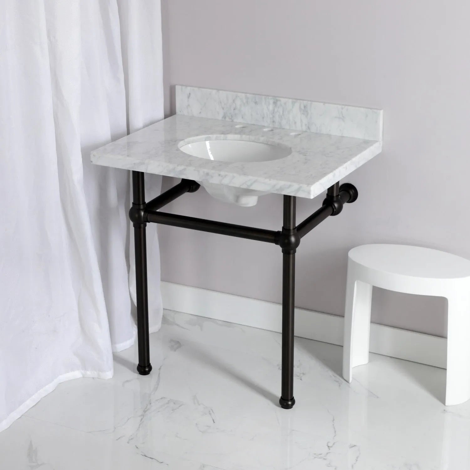 Kingston Brass Templeton 30" x 22" Carrara Marble Vanity Top with Brass Console Legs Carrara Marble/Oil Rubbed Bronze
