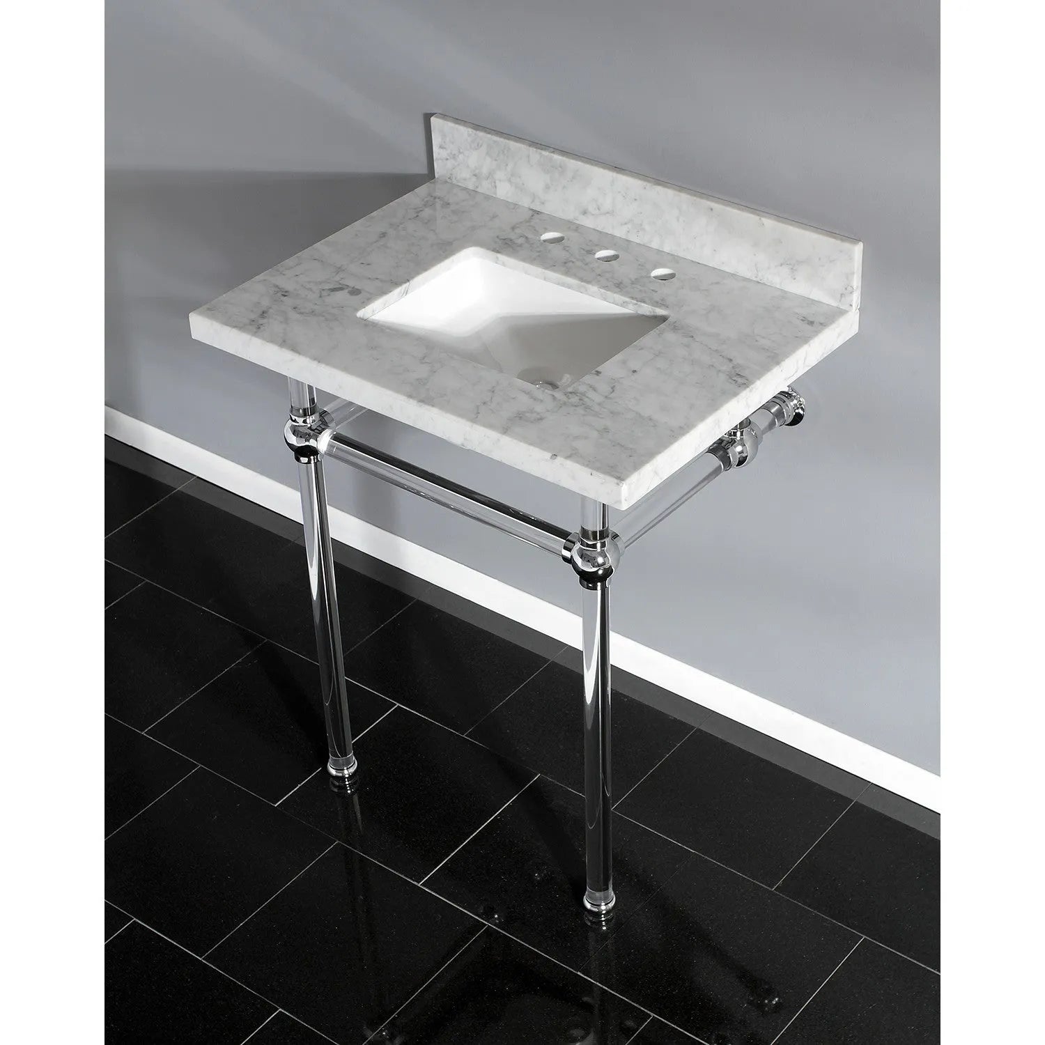Kingston Brass Templeton 30" x 22" Carrara Marble Vanity Top with Clear Acrylic Console Legs in Polished Chrome