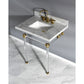 Kingston Brass Templeton 30" x 22" Carrara Marble Vanity Top with Clear Acrylic Console Legs in Brushed Brass
