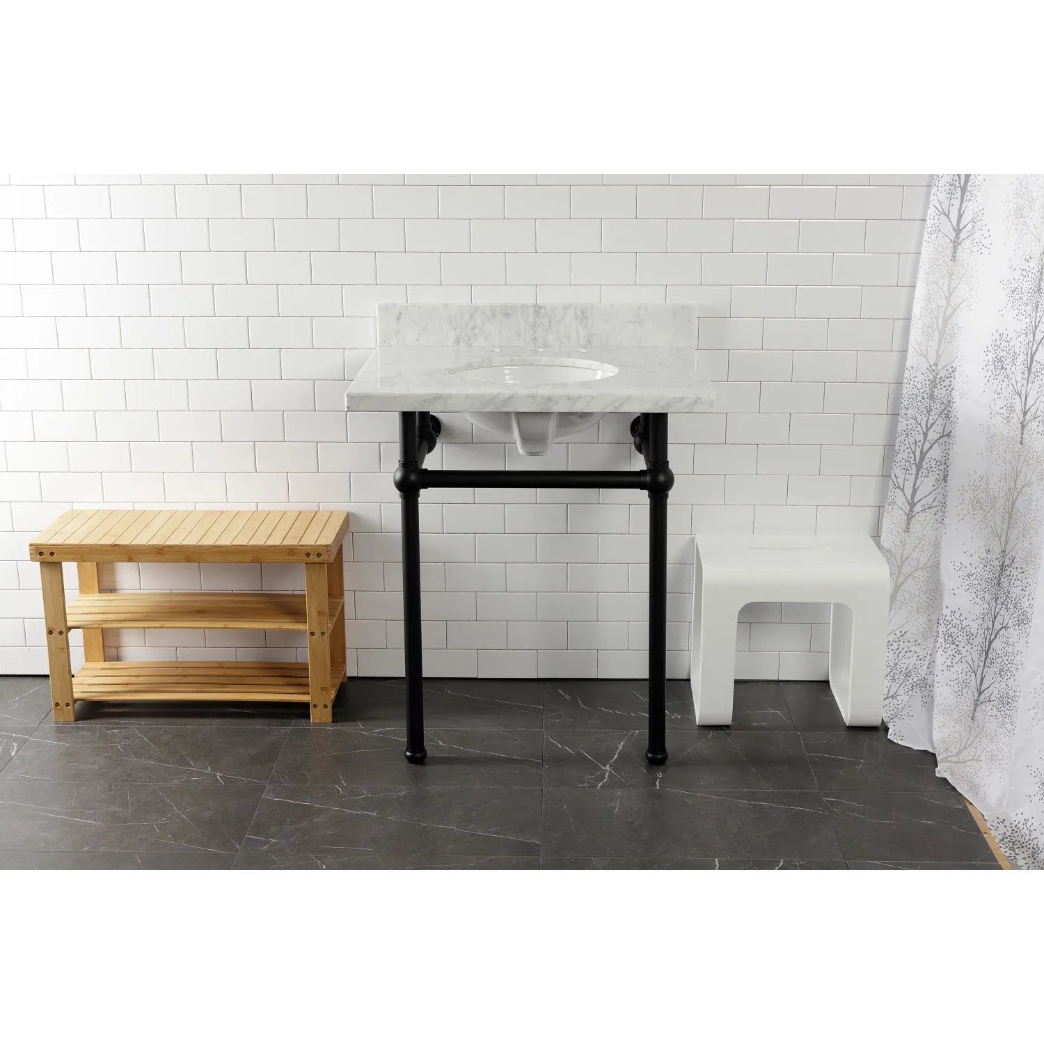 Kingston Brass Templeton 30" x 22" Carrara Marble Vanity Top with Brass Console Legs Carrara Marble/Matte Black