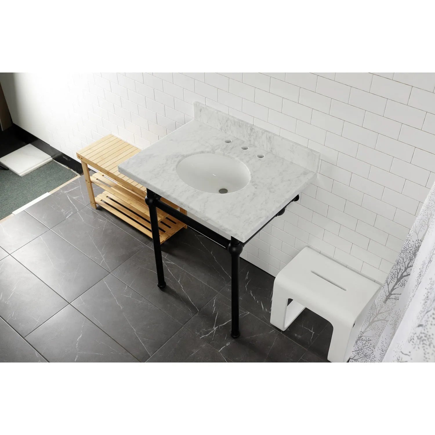 Kingston Brass Templeton 30" x 22" Carrara Marble Vanity Top with Brass Console Legs Carrara Marble/Matte Black