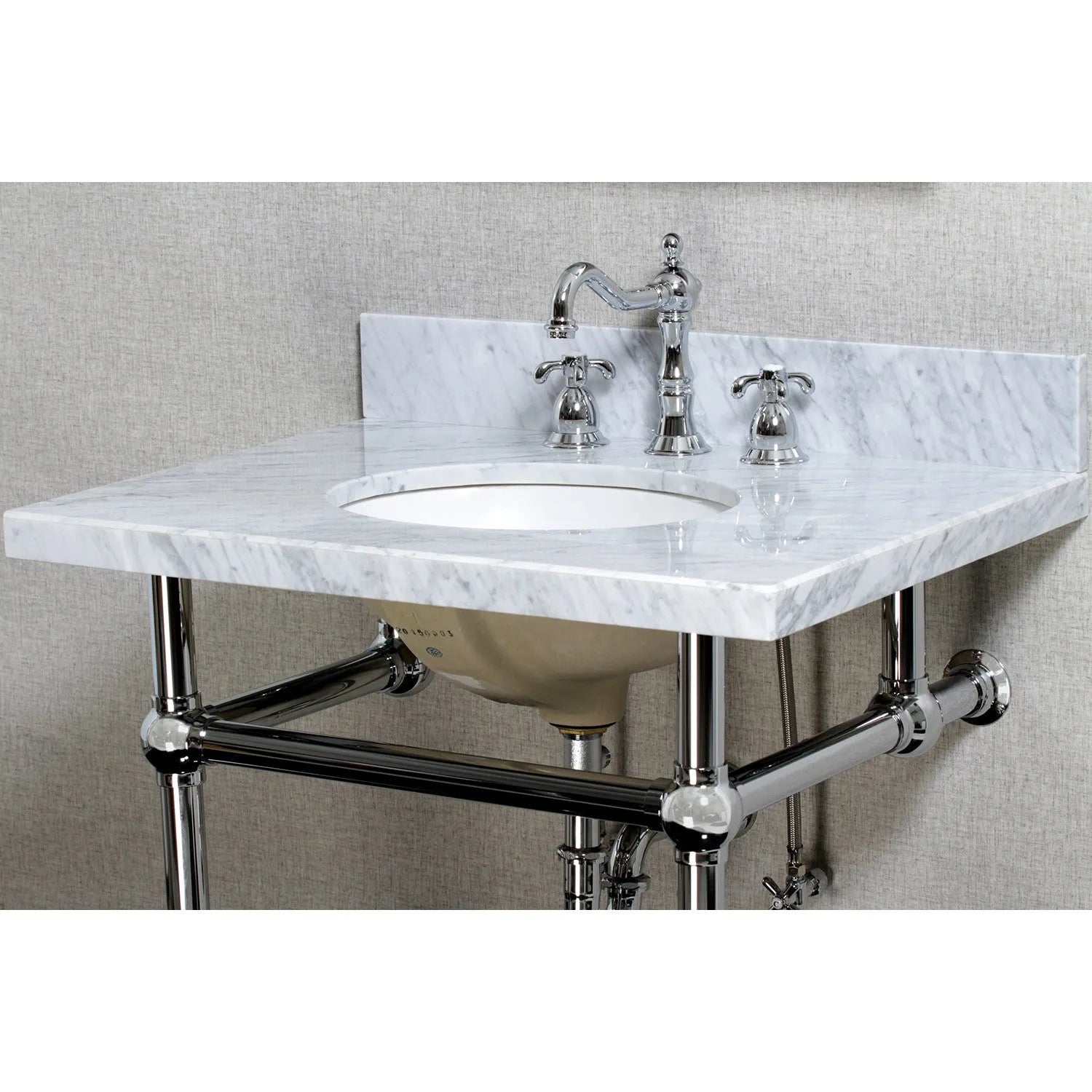 Kingston Brass Templeton 30" x 22" Carrara Marble Vanity Top with Brass Console Legs Carrara Marble/Polished Chrome