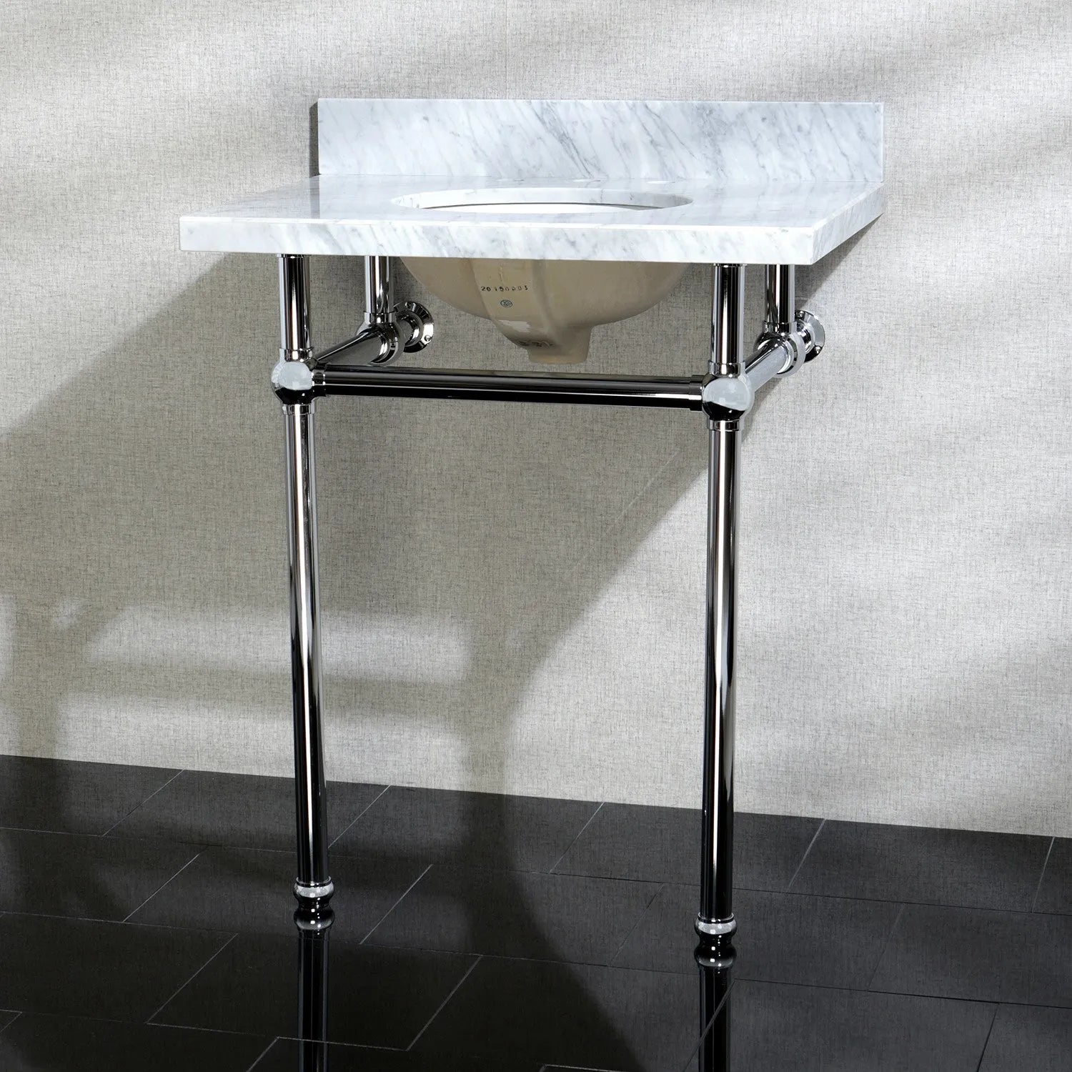 Kingston Brass Templeton 30" x 22" Carrara Marble Vanity Top with Brass Console Legs Carrara Marble/Polished Chrome