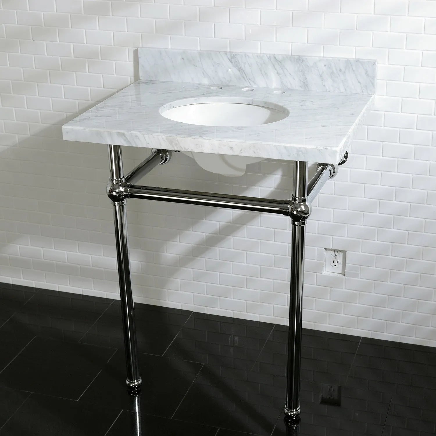 Kingston Brass Templeton 30" x 22" Carrara Marble Vanity Top with Brass Console Legs Carrara Marble/Polished Chrome
