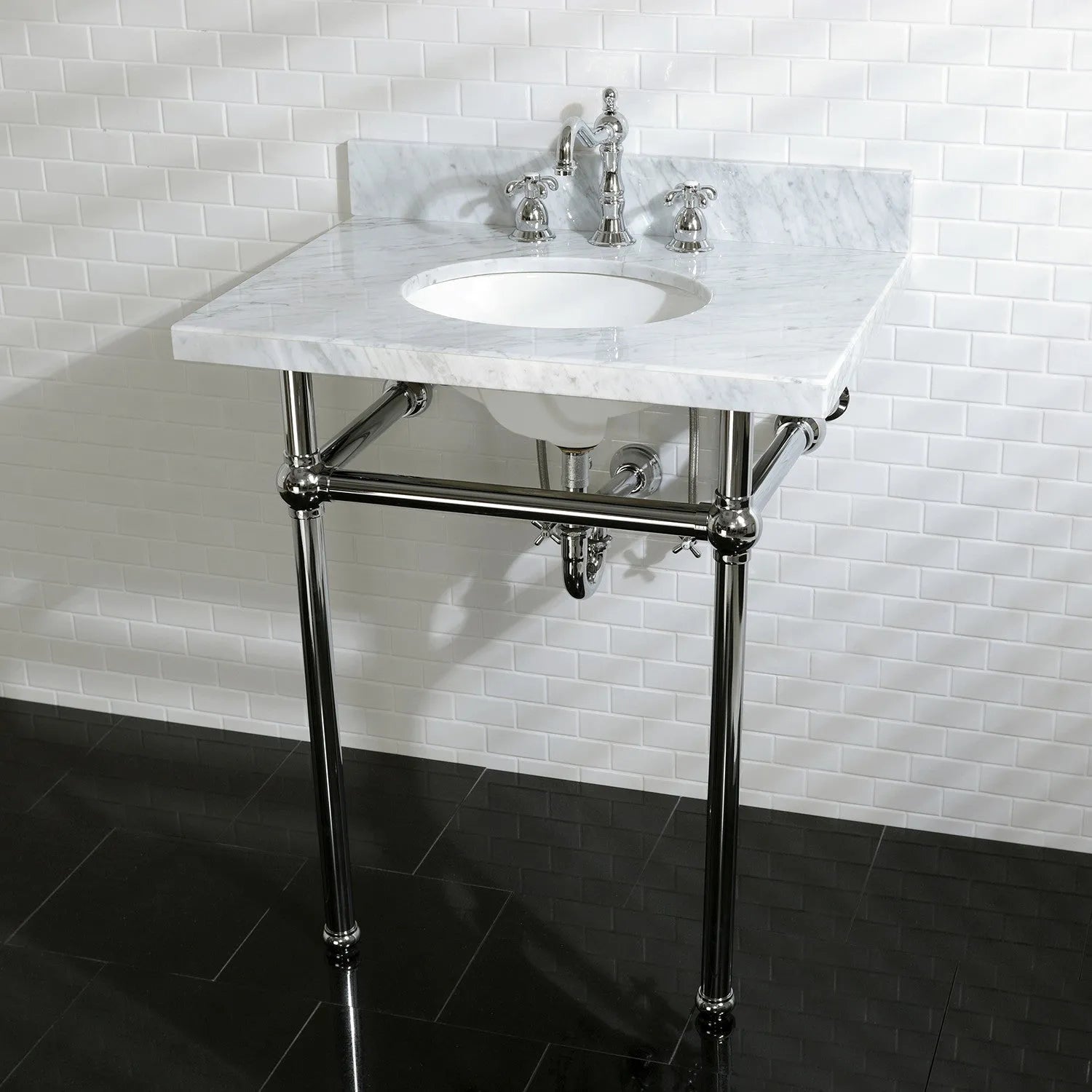 Kingston Brass Templeton 30" x 22" Carrara Marble Vanity Top with Brass Console Legs Carrara Marble/Polished Chrome