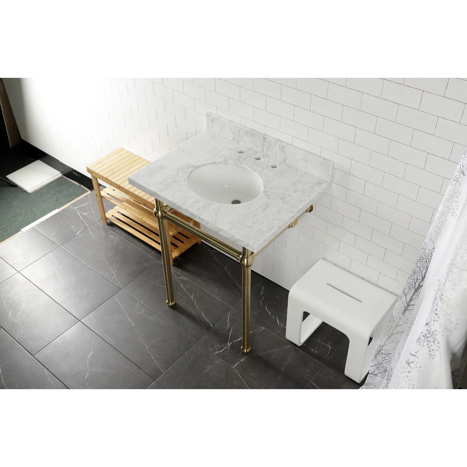 Kingston Brass Templeton 30" x 22" Carrara Marble Vanity Top with Brass Console Legs Carrara Marble/Brushed Brass