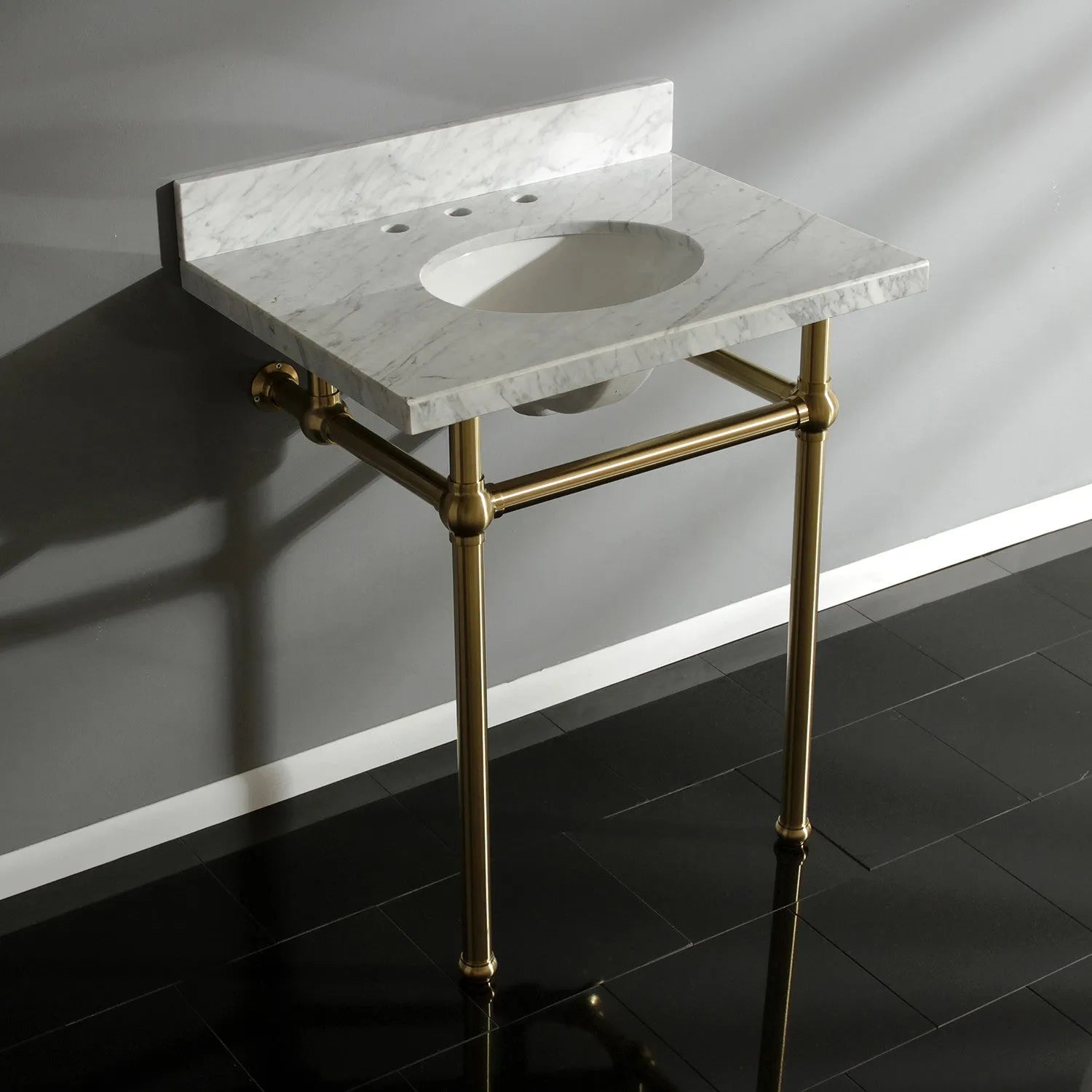 Kingston Brass Templeton 30" x 22" Carrara Marble Vanity Top with Brass Console Legs Carrara Marble/Brushed Brass