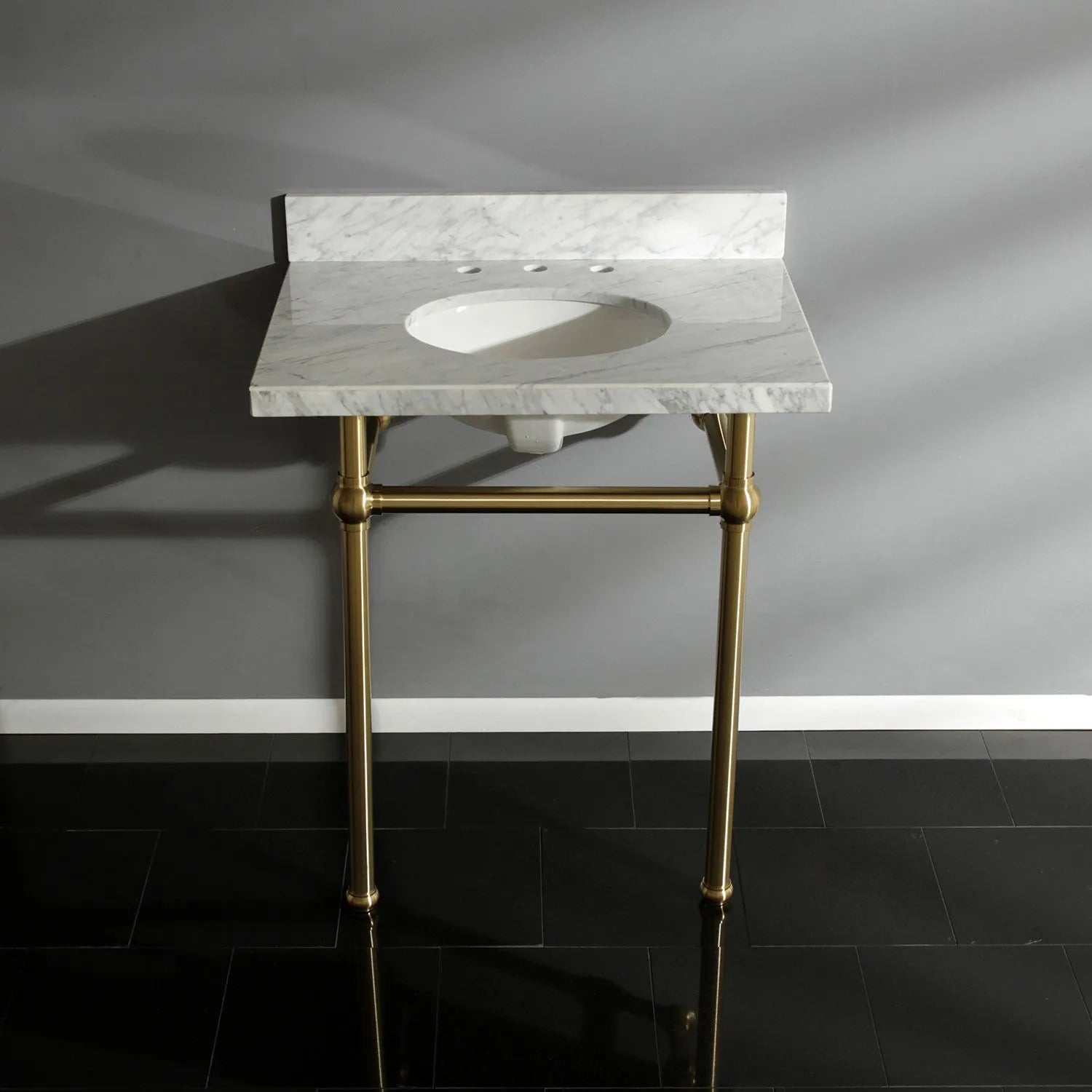 Kingston Brass Templeton 30" x 22" Carrara Marble Vanity Top with Brass Console Legs Carrara Marble/Brushed Brass