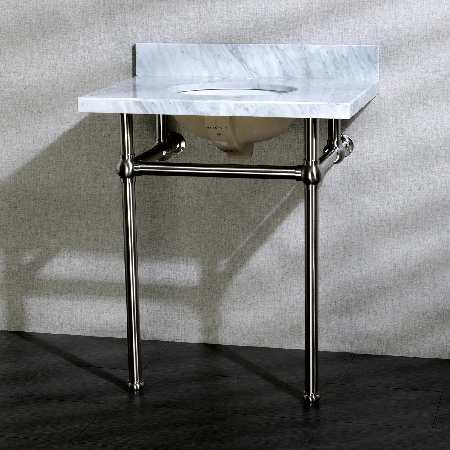 Kingston Brass Templeton 30" x 22" Carrara Marble Vanity Top with Brass Console Legs Carrara Marble/Brushed Nickel