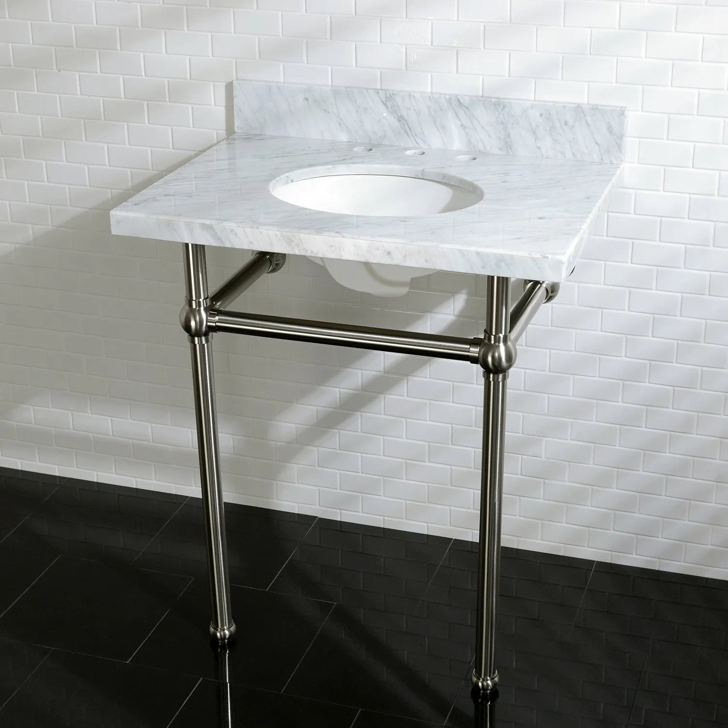 Kingston Brass Templeton 30" x 22" Carrara Marble Vanity Top with Brass Console Legs Carrara Marble/Brushed Nickel