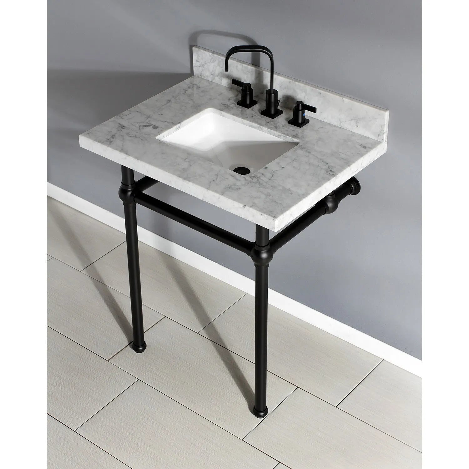 Kingston Brass Templeton 30" x 22" Carrara Marble Vanity Top with Brass Console Legs Carrara Marble/Matte Black