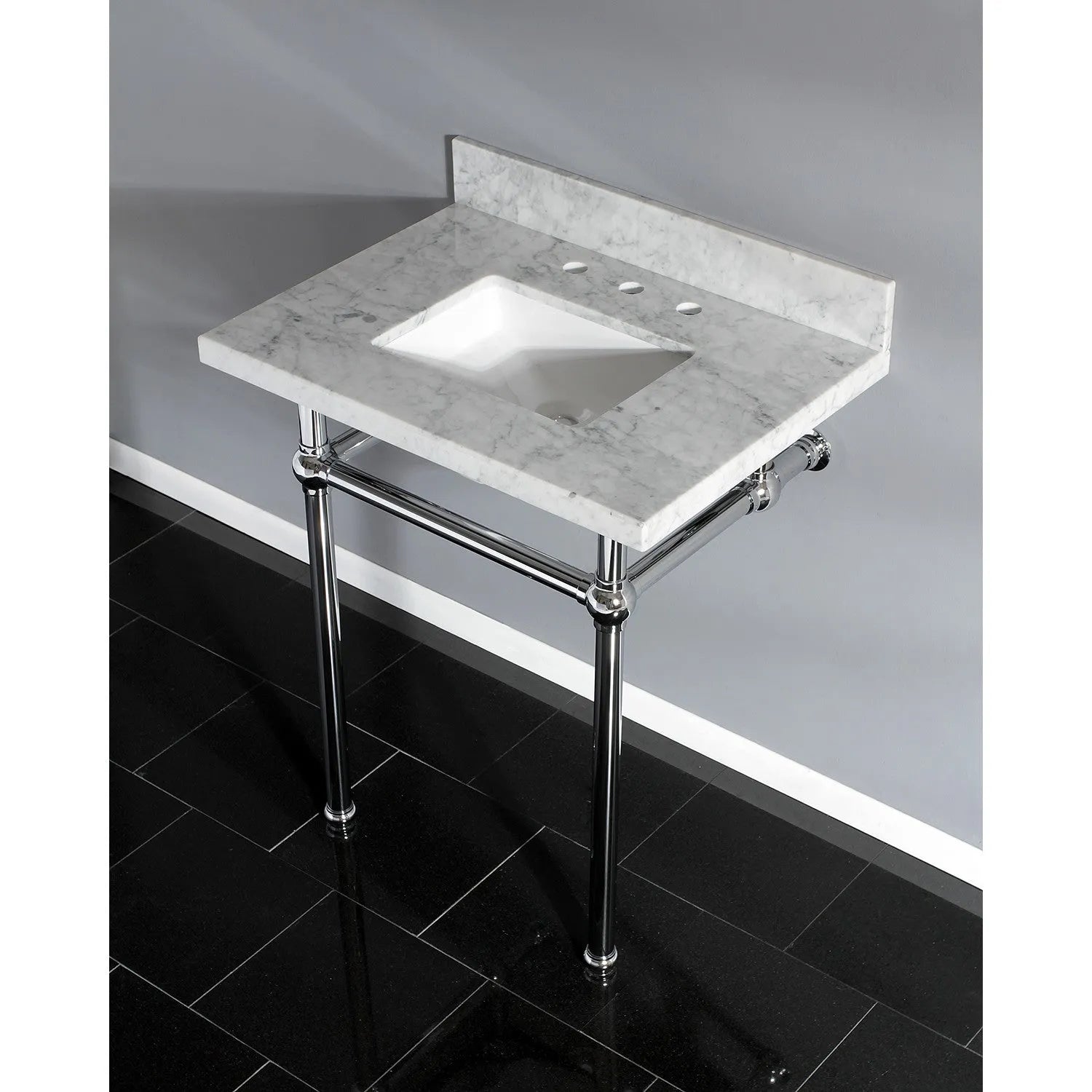 Kingston Brass Templeton 30" x 22" Carrara Marble Vanity Top with Brass Console Legs Carrara Marble/Polished Chrome